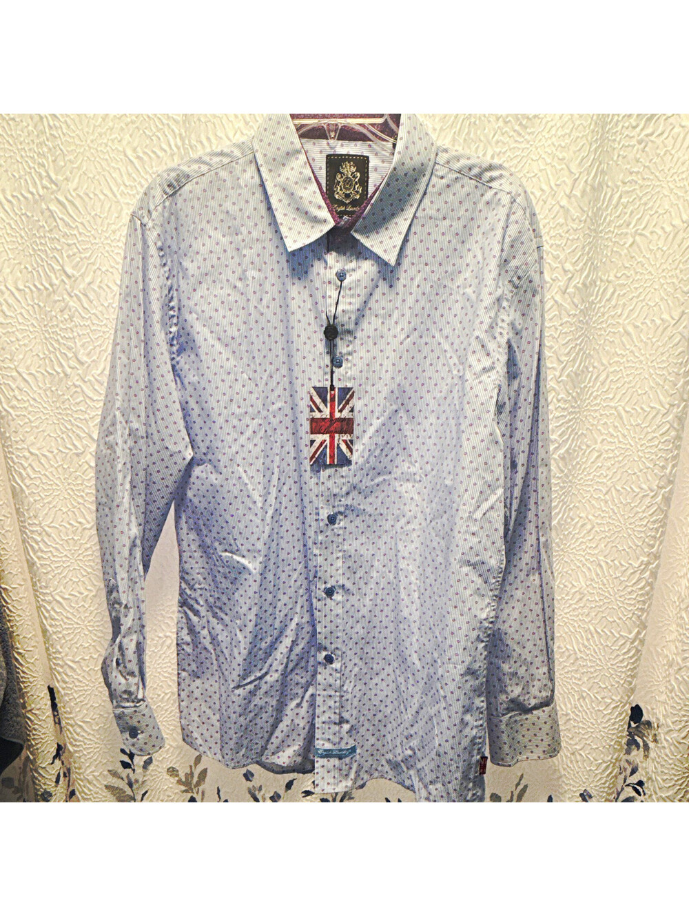 English Laundry Mens L Blue/White Striped Cotton Long Sleeve Dress Shirt